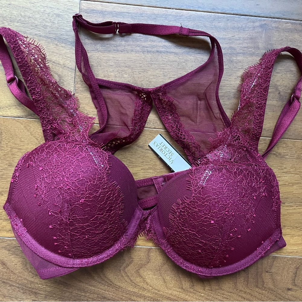 NWT Victoria’s Secret Red Burgundy Lace Bra 32B